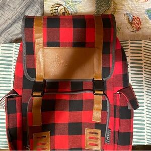 Budweiser Vintage Red and Black Backpack with Classic Plaid Design